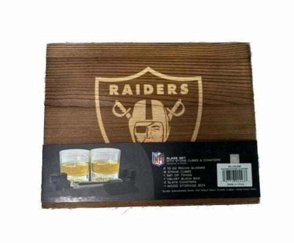 NFL Boxed Drinkware Set with Coasters: Las Vegas Raiders